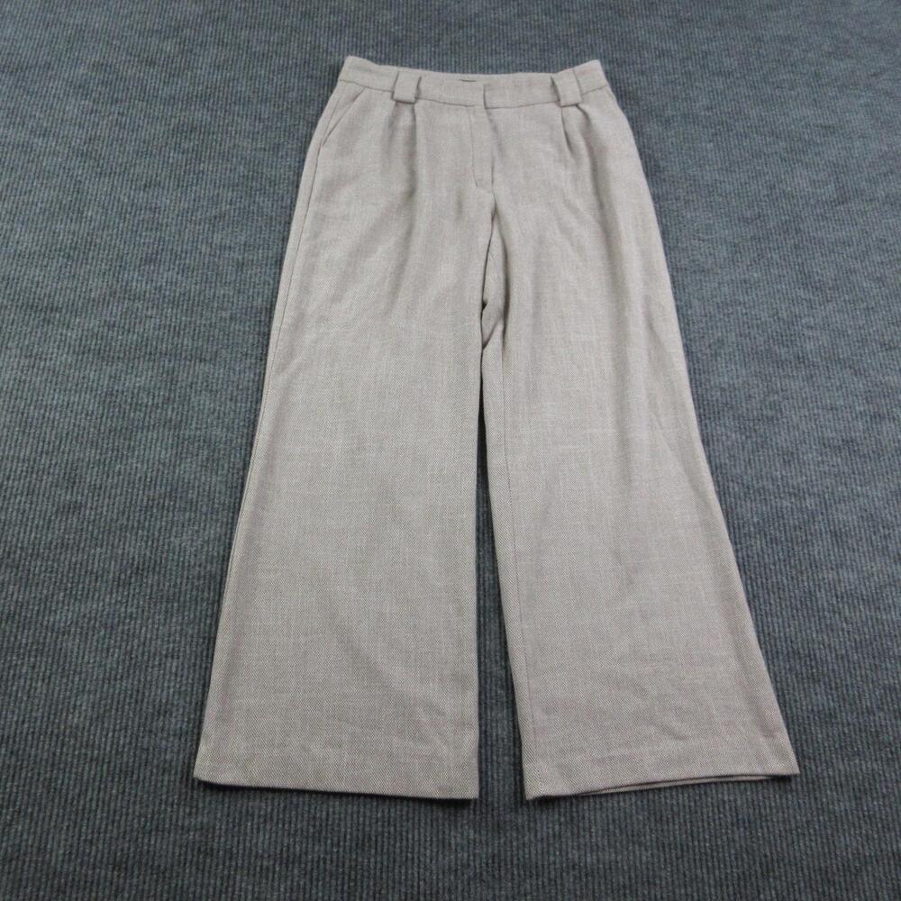 Express Pants Womens 12R Brown Wide-Leg Pleated Tweed Stretch Pockets 32x30.5*